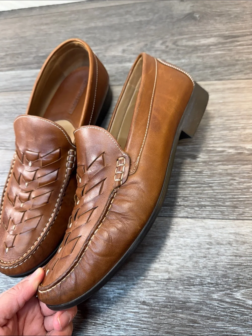 Johnston & Murphy Brown Woven Leather Slip-On Loafers men’s SZ 10.5 (j284)